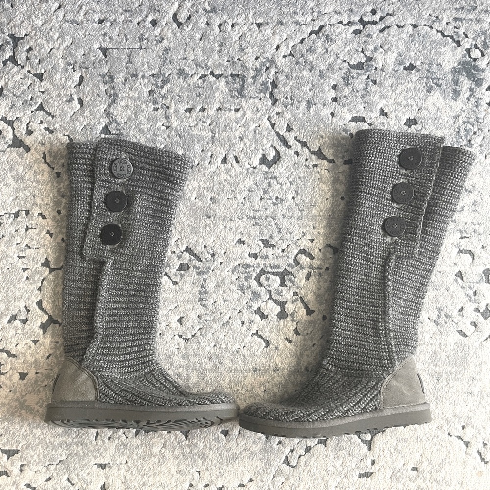UGG Gray Knit Button Tall Boots